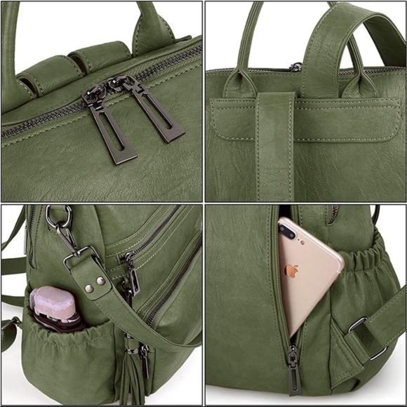 Women Backpack Purse Leather Vegan Ladies Fashion Designer Bag with Tassel - Picture 4 of 6